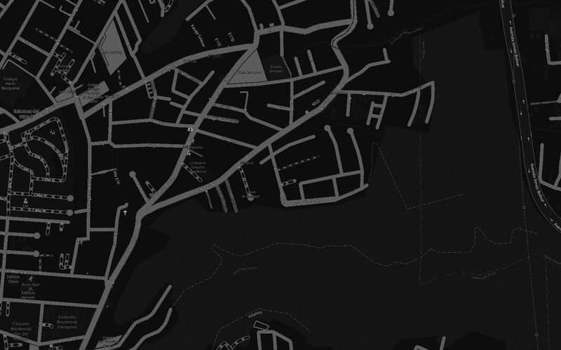 Mapa de las calles alrededor del lugar de la fiesta, Sector Embajada Americana. La luz en el centro marca el lugar.